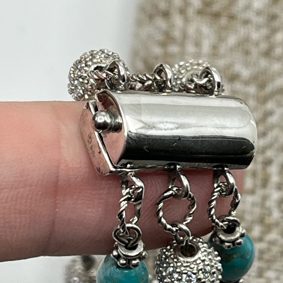 Vintage Joseph Esposito Sterling Silver Turquoise & CZ Bead Bracelet - Picture 10 of 16